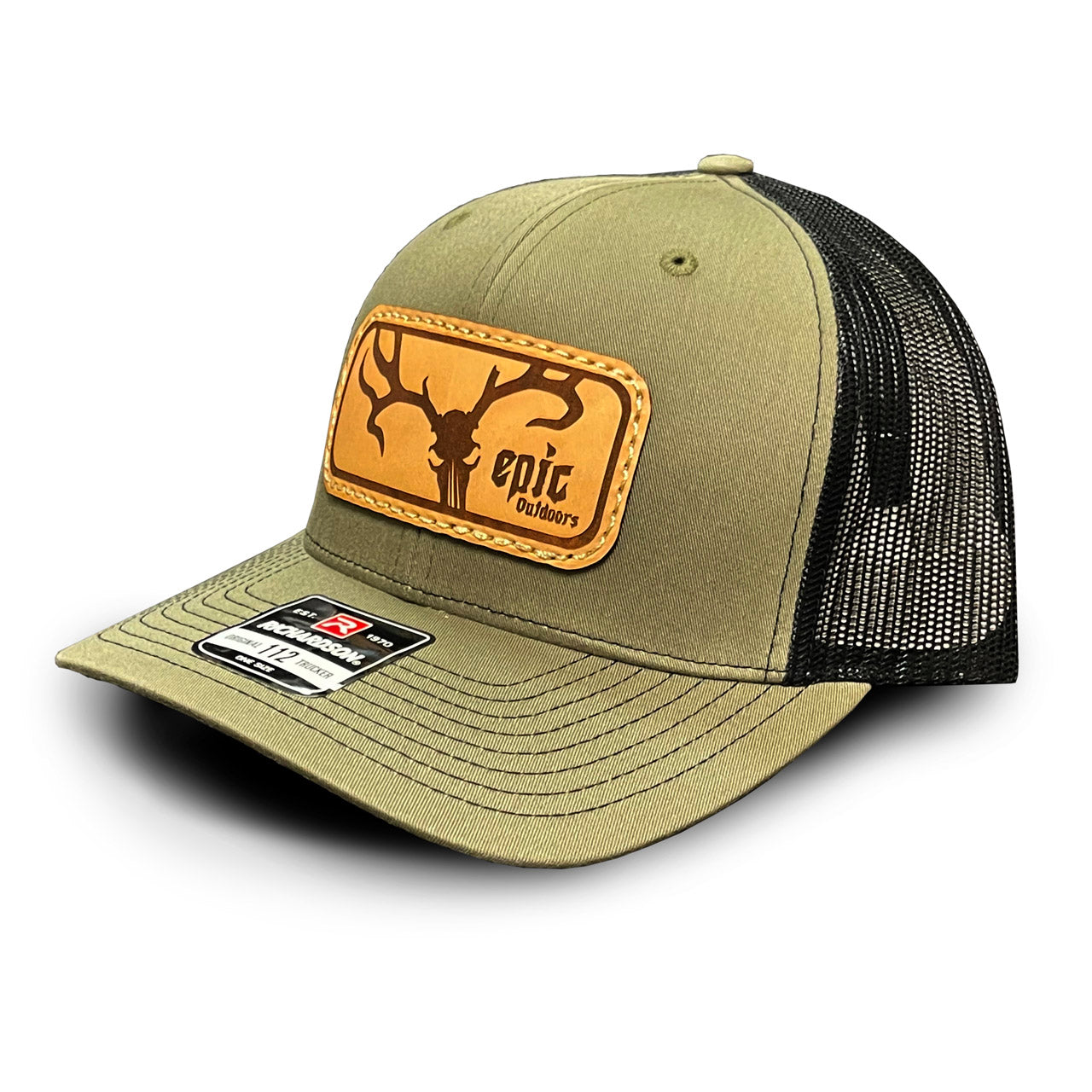 Epic Outdoors Green/Black Leather Patch Trucker Hat