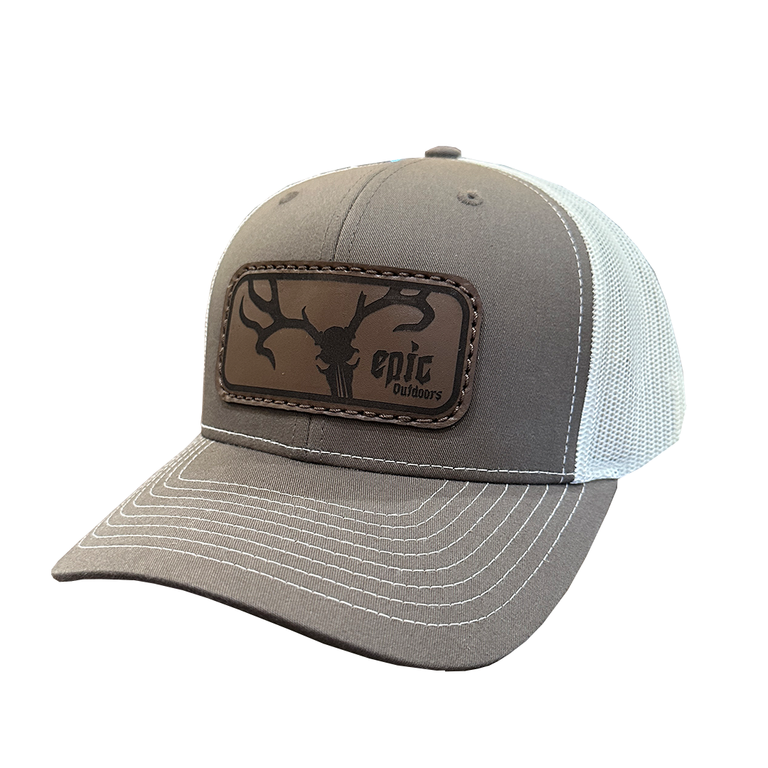 Epic Outdoors Brown/White Authentic Leather Patch Trucker Hat