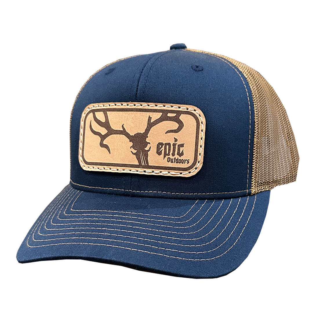 Epic Outdoors Navy/Caramel Authentic Leather Patch Trucker Hat