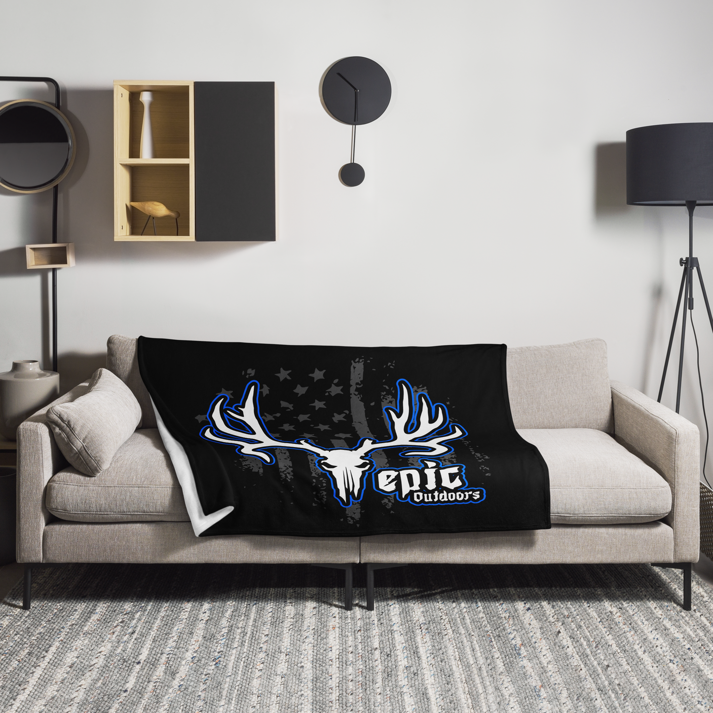 Blue Epic Logo Flag - Black Throw Blanket