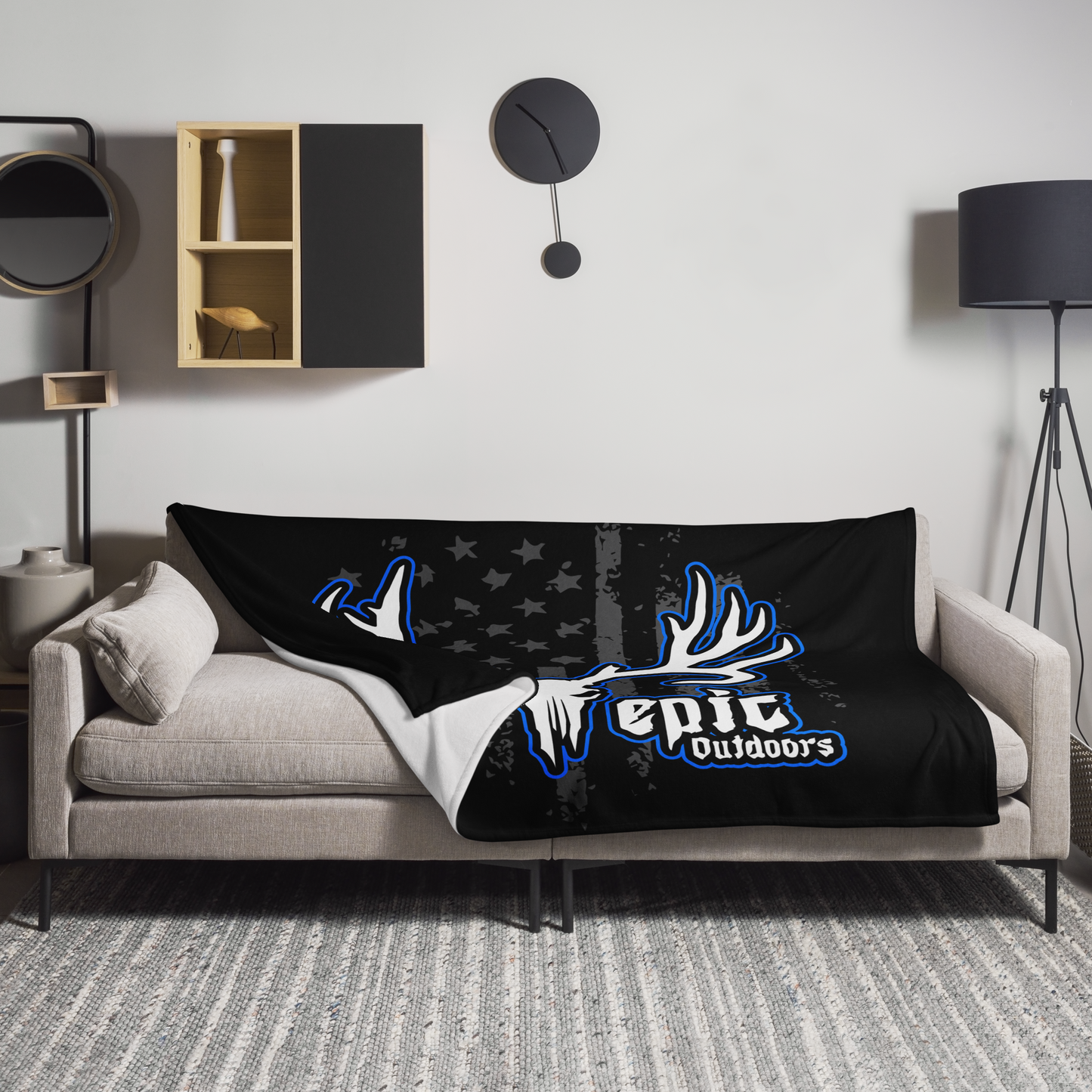 Blue Epic Logo Flag - Black Throw Blanket