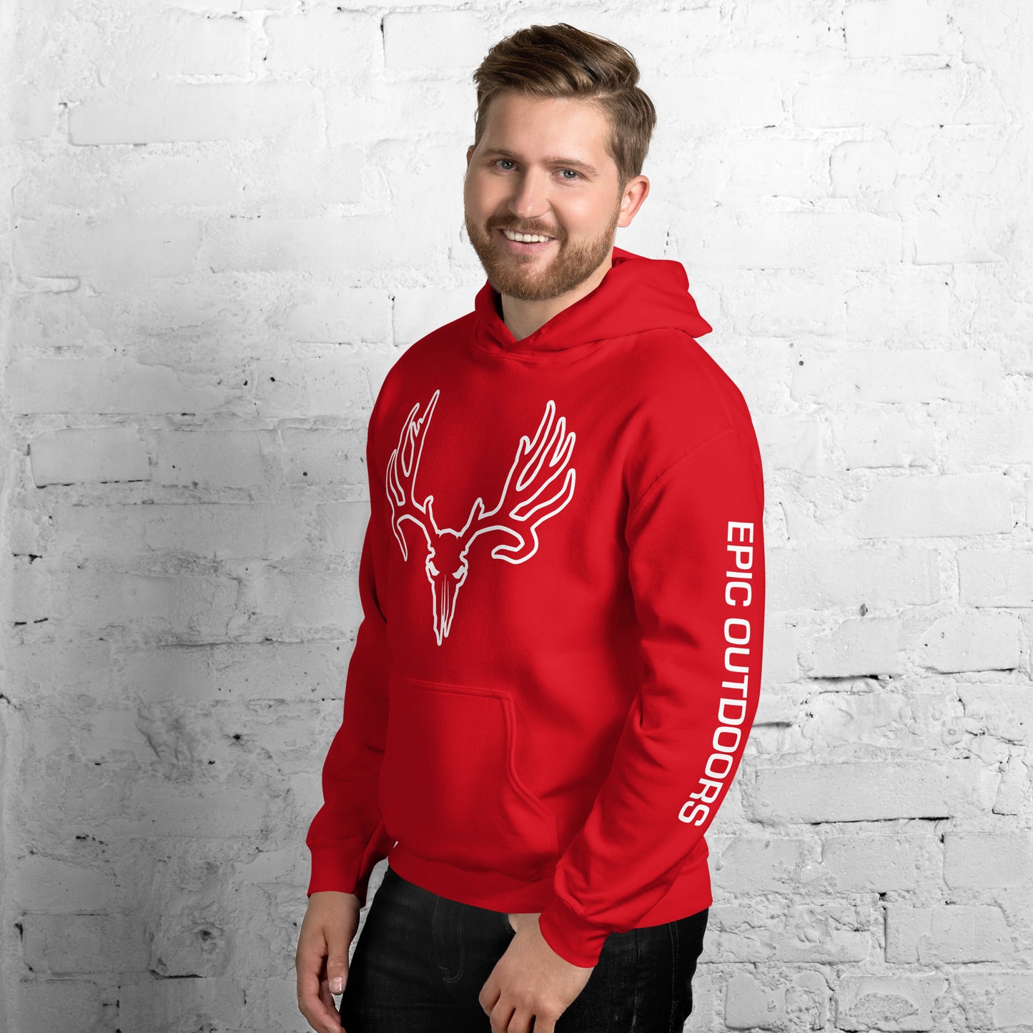 White Epic Logo Outline Unisex Hoodie - Cotton-Poly Blend 18500