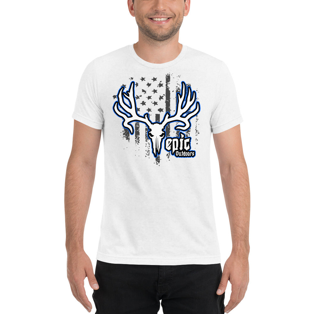 Epic Outdoors Blue Logo Dark Flag Premium Tri-Blend T-Shirt