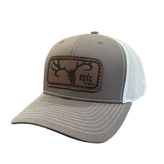 Epic Outdoors Brown/White Authentic Leather Patch Trucker Hat