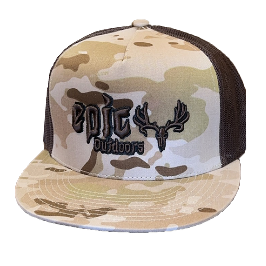 Multi-Cam Brown Puff Logo Flat Brim Hat