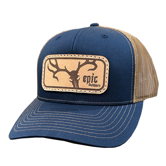 Epic Outdoors Navy/Caramel Authentic Leather Patch Trucker Hat