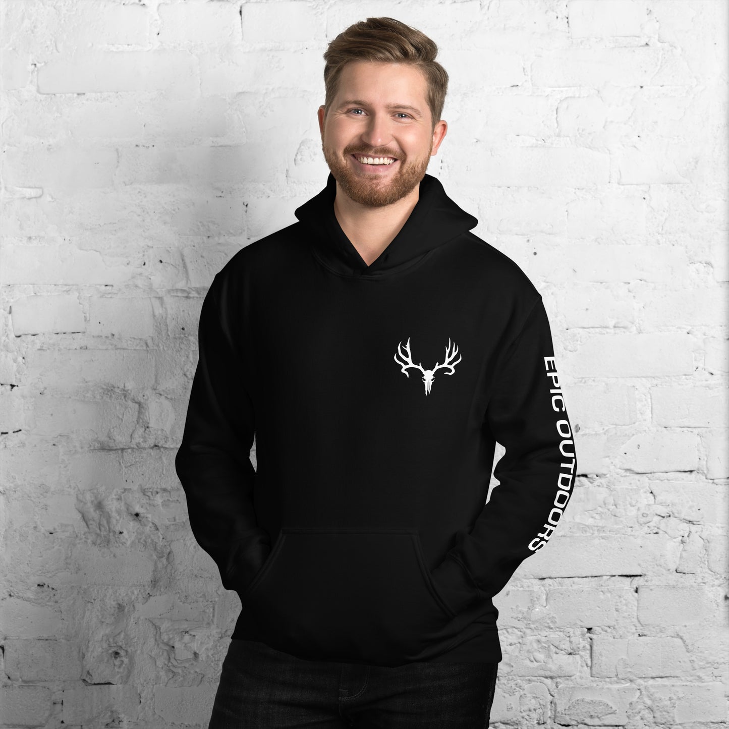 White Epic Pocket Logo Unisex Hoodie - Cotton-Poly Blend 18500