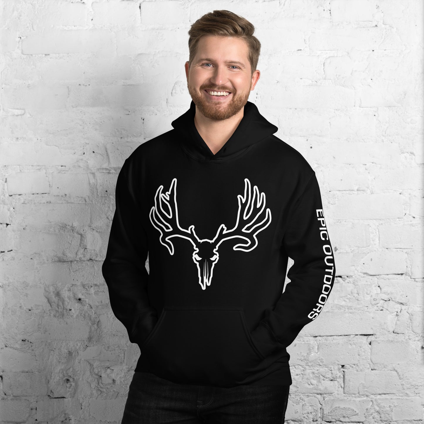 White Epic Logo Outline Unisex Hoodie - Cotton-Poly Blend 18500