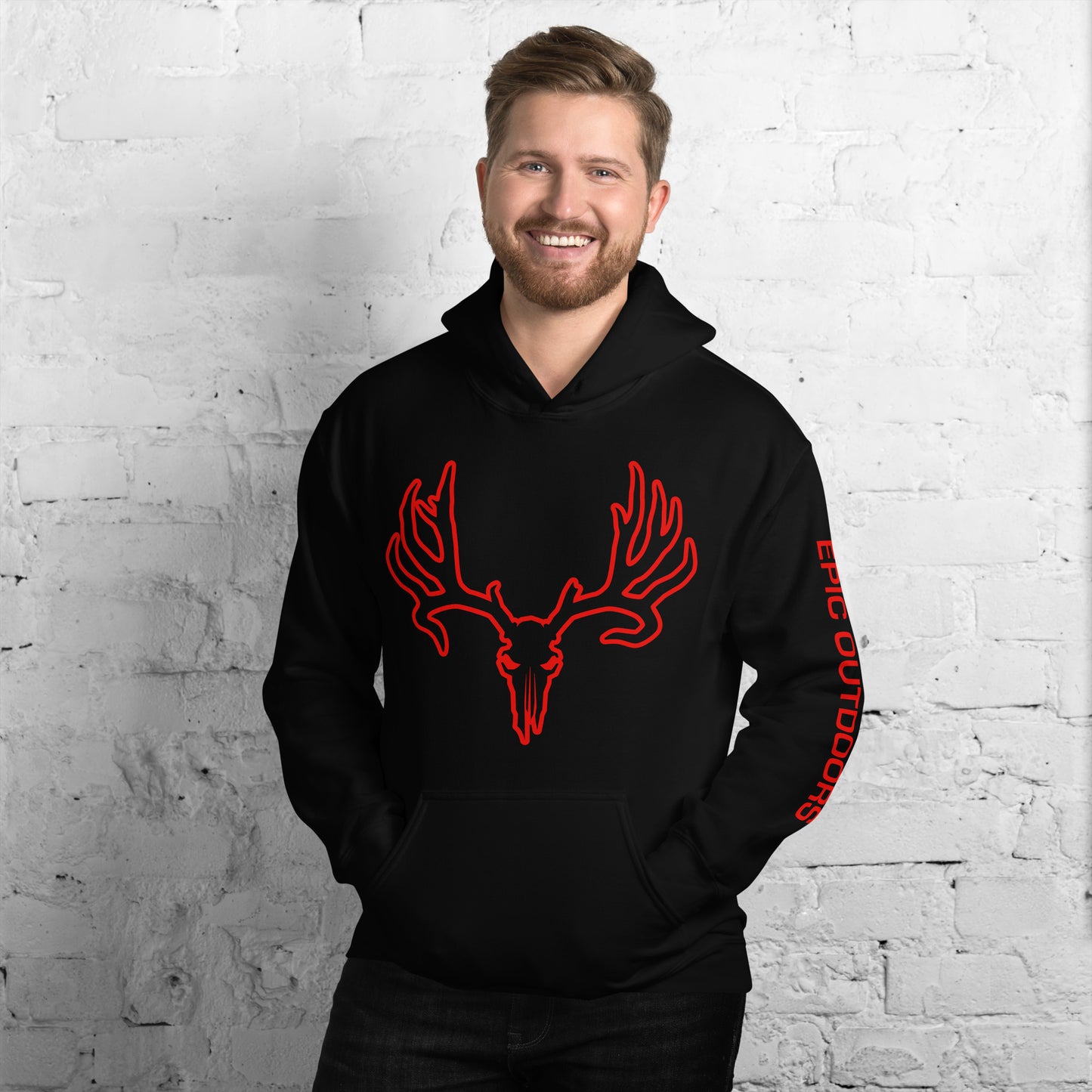 Red Epic Logo Outline Unisex Hoodie - Cotton-Poly Blend 18500