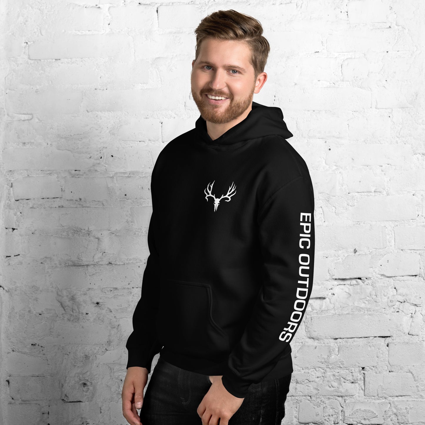 White Epic Pocket Logo Unisex Hoodie - Cotton-Poly Blend 18500