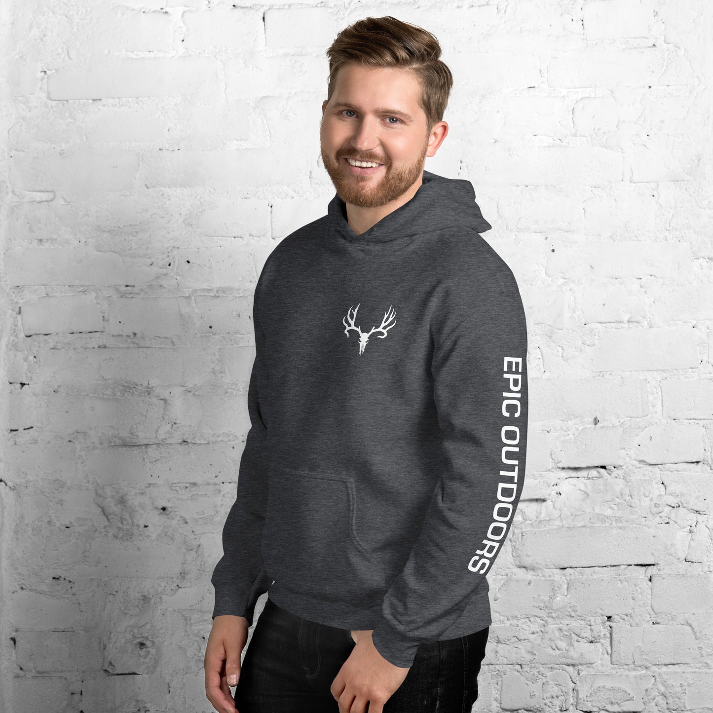 White Epic Pocket Logo Unisex Hoodie - Cotton-Poly Blend 18500