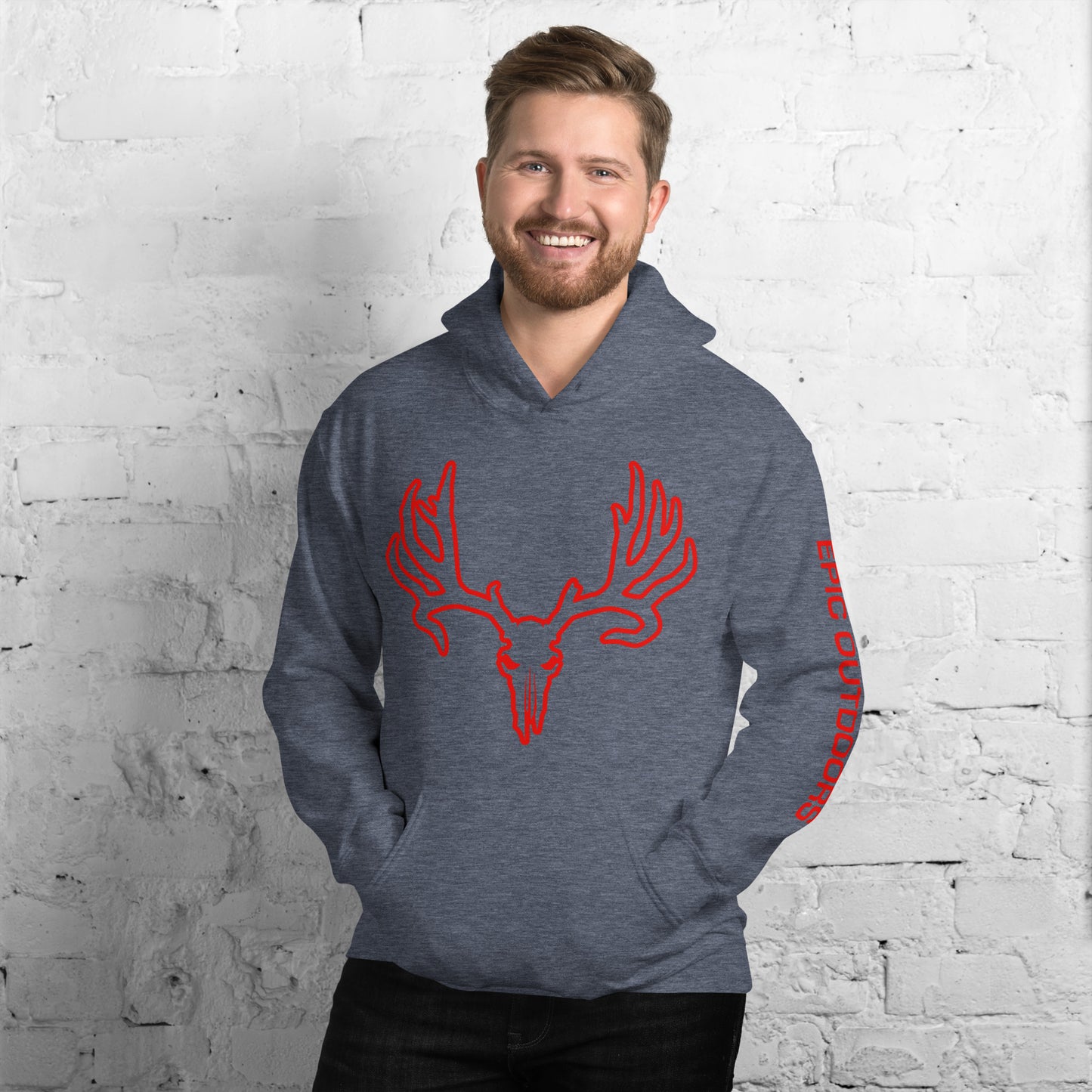 Red Epic Logo Outline Unisex Hoodie - Cotton-Poly Blend 18500