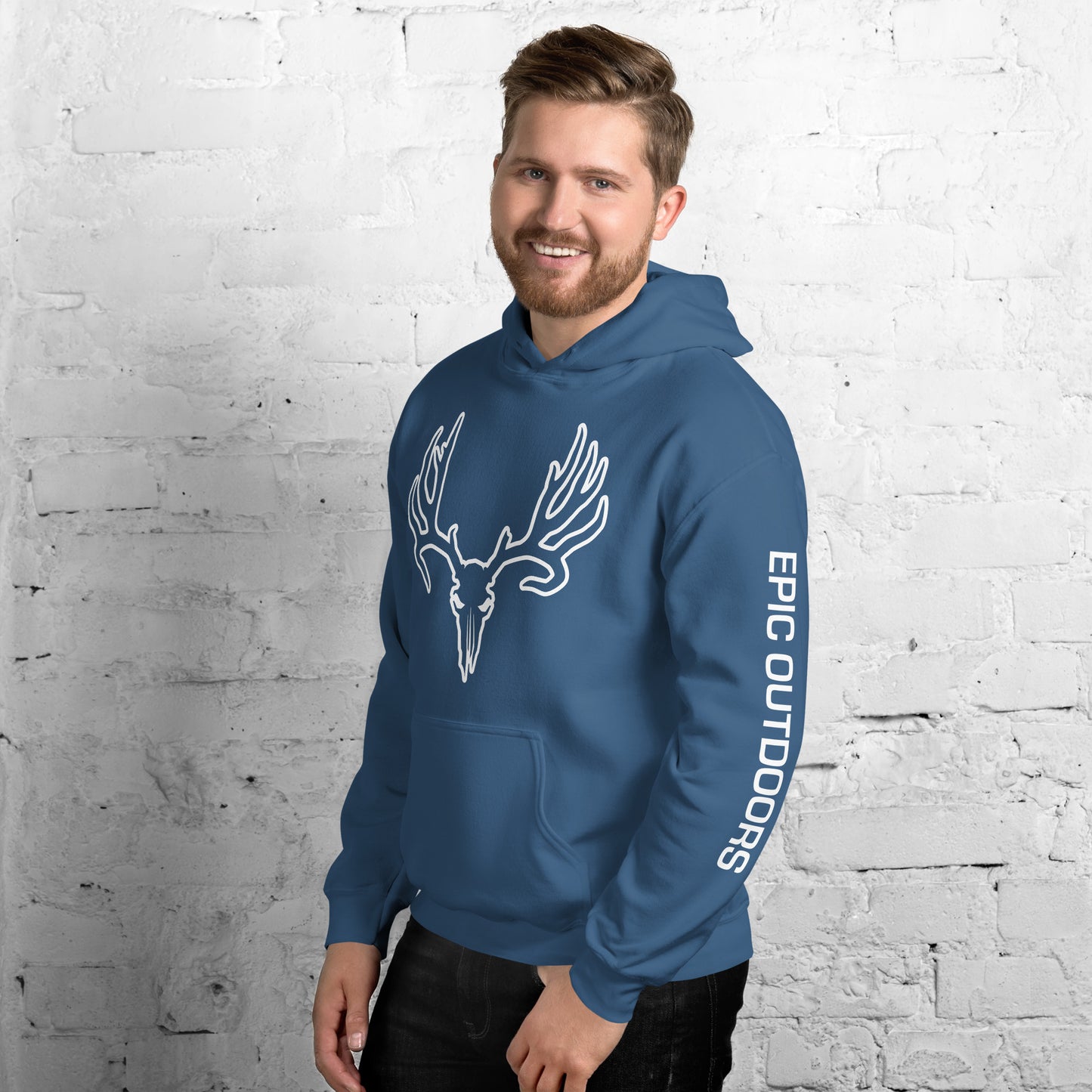 White Epic Logo Outline Unisex Hoodie - Cotton-Poly Blend 18500