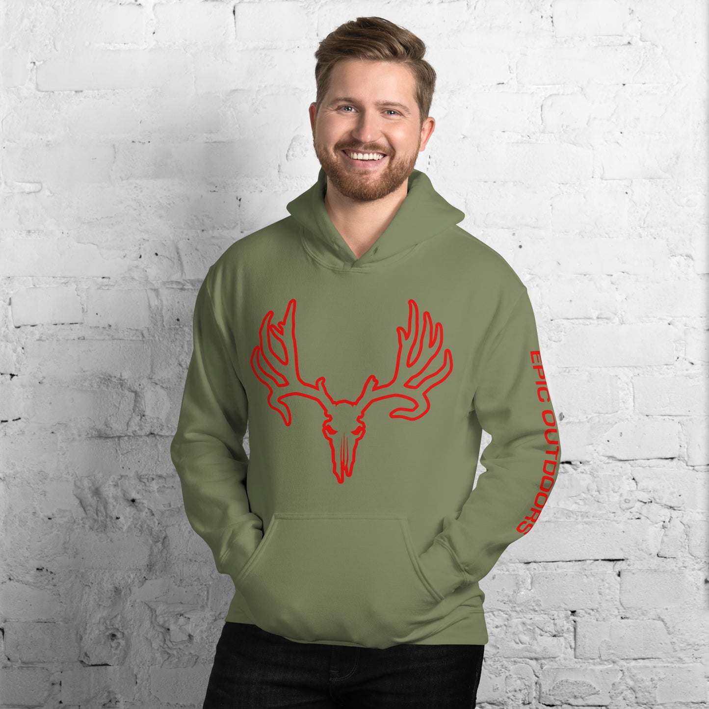 Red Epic Logo Outline Unisex Hoodie - Cotton-Poly Blend 18500