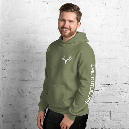 White Epic Pocket Logo Unisex Hoodie - Cotton-Poly Blend 18500