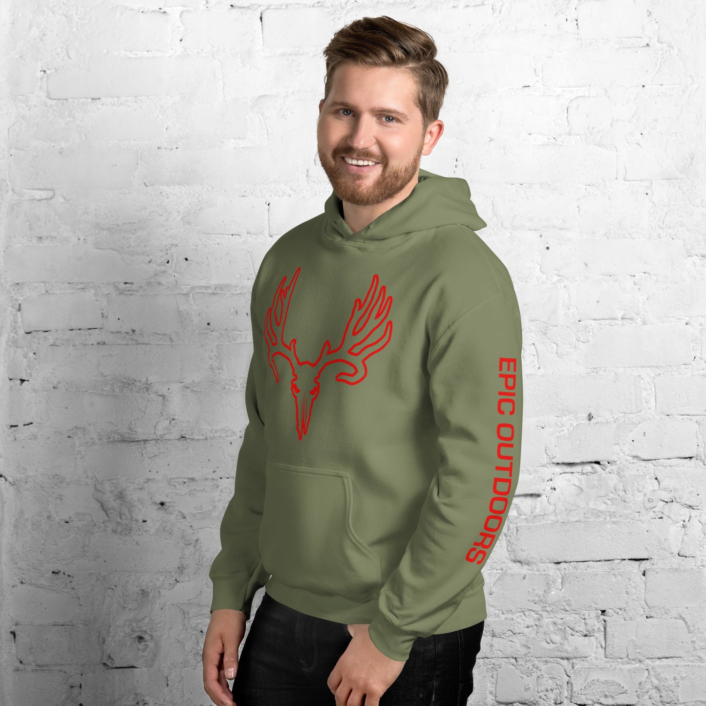 Red Epic Logo Outline Unisex Hoodie - Cotton-Poly Blend 18500