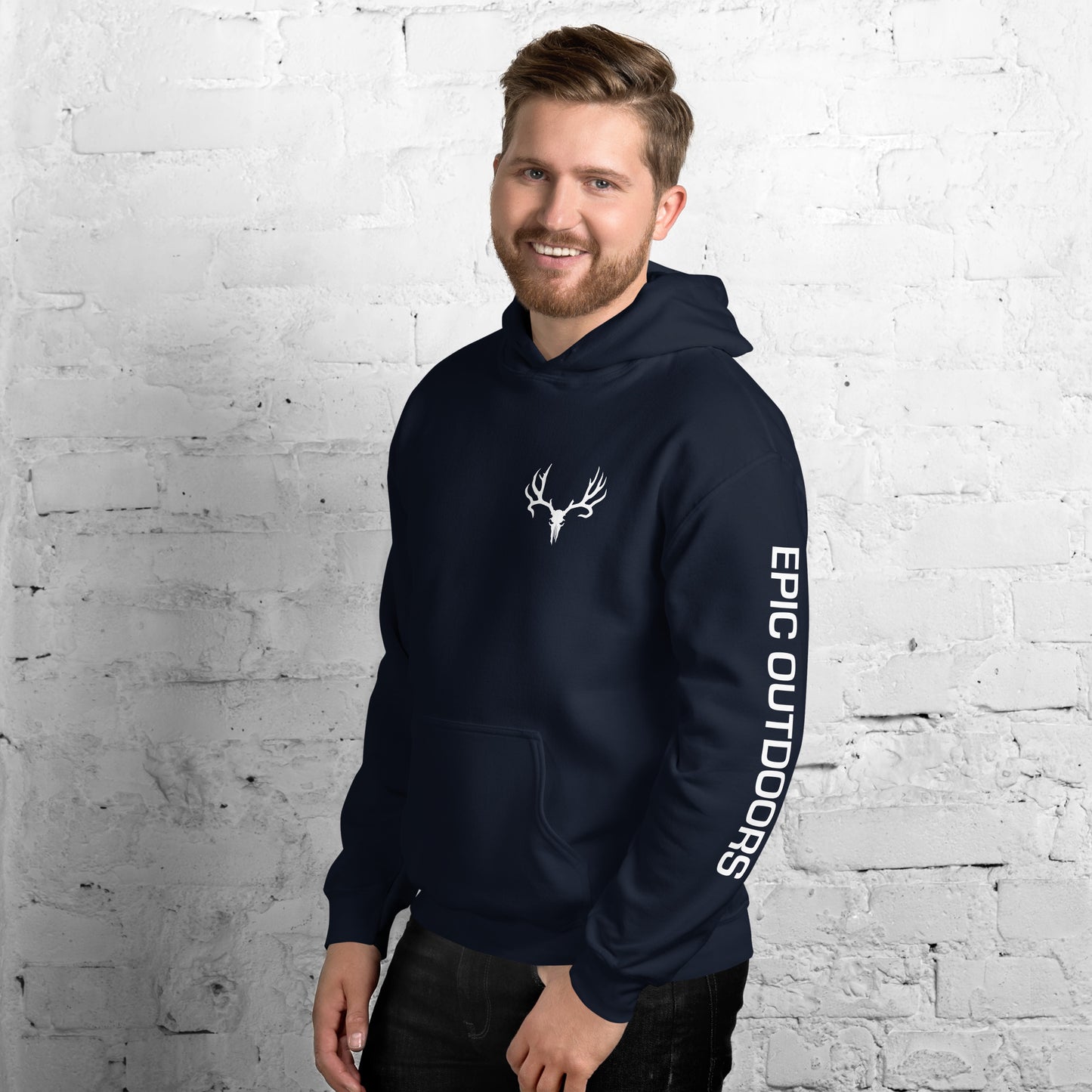 White Epic Pocket Logo Unisex Hoodie - Cotton-Poly Blend 18500