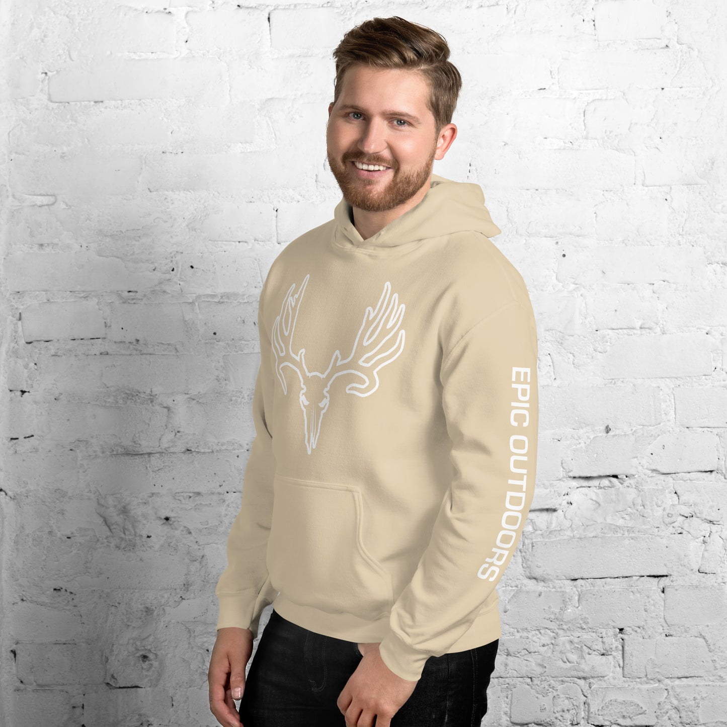 White Epic Logo Outline Unisex Hoodie - Cotton-Poly Blend 18500