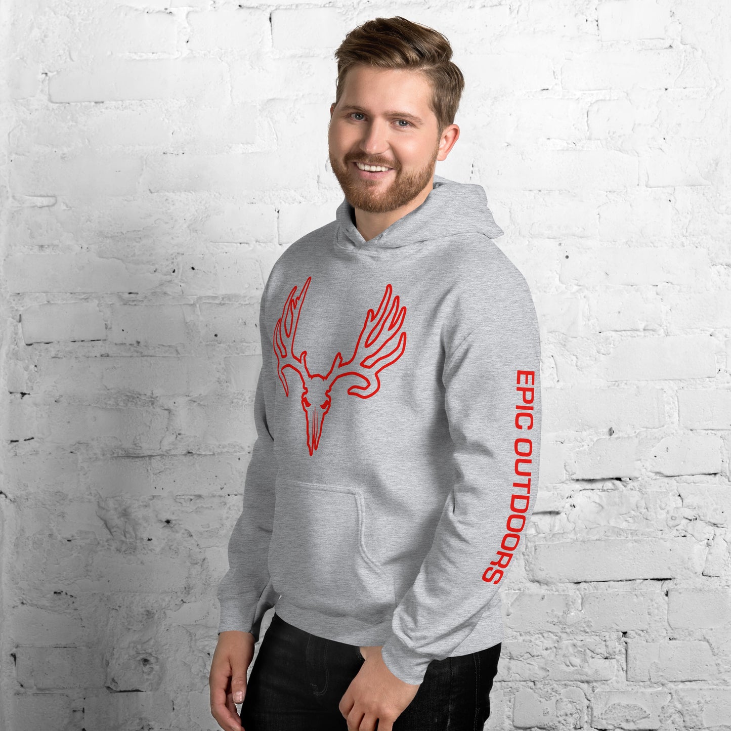 Red Epic Logo Outline Unisex Hoodie - Cotton-Poly Blend 18500