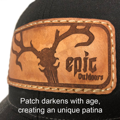 Black/Charcoal Authentic Leather Patch Trucker Hat
